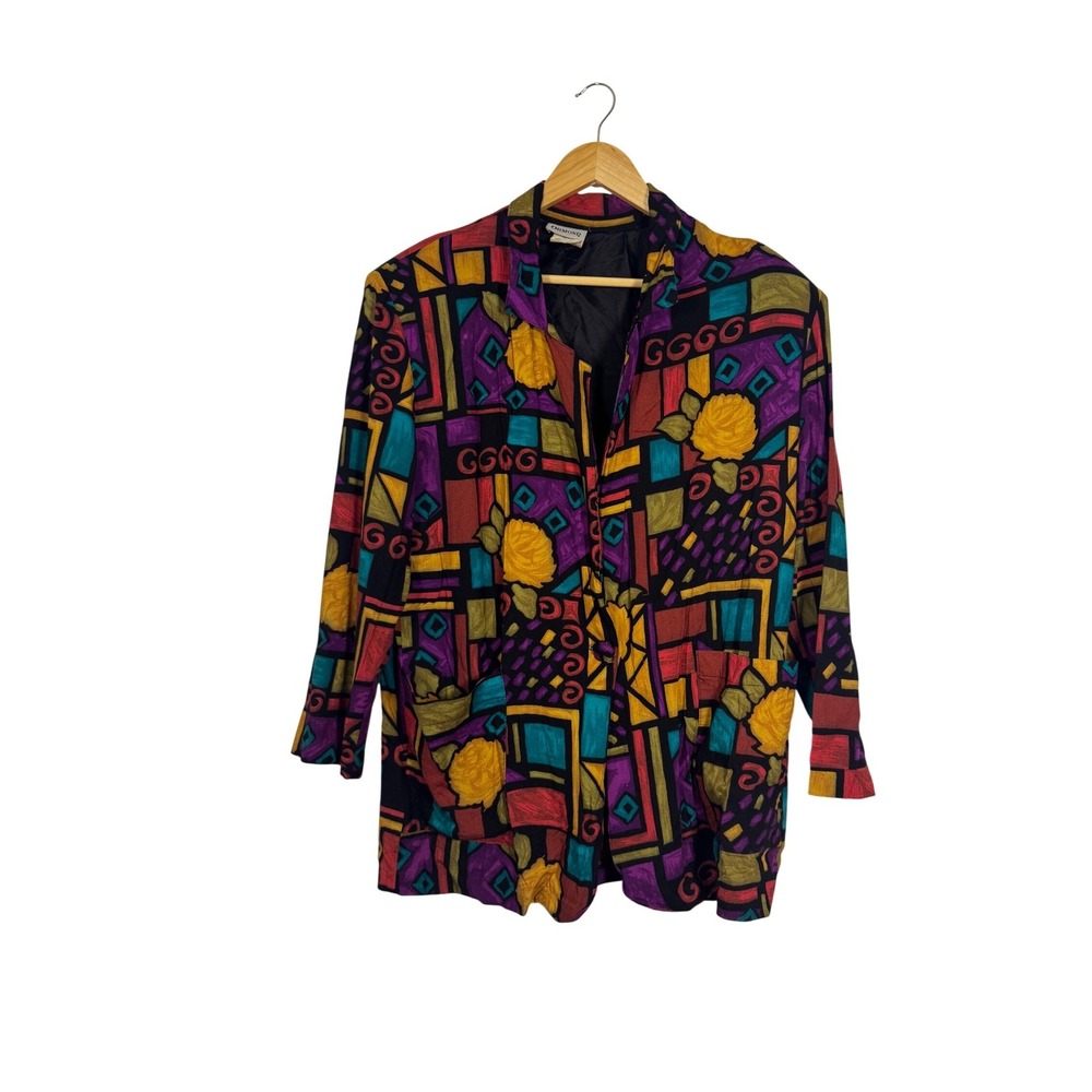 Vintage‎ 80s Ormond Womens Large Blazer Multicolor Abstract Geometric Rayon USA